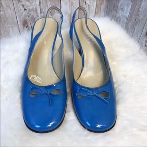 Franco Sarto sz 10 Blue Patent sling heel